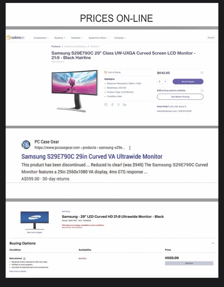 SAMSUNG S29E790C 29-Inch ULTRAWIDE 2560x1080 LED CURVED MONITOR  - Image 2 of 4