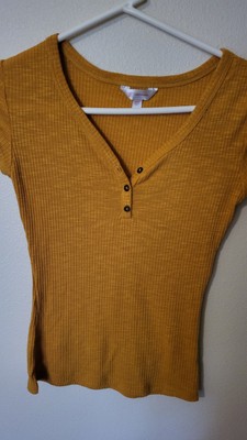 No Boundaries Sz S Top Henley Rust Orange C Sleeves Ribbed stretch Party camping