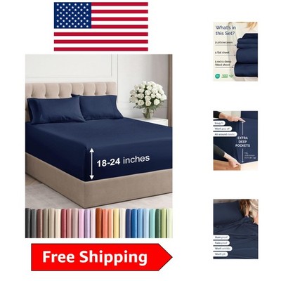 4-Piece Extra Deep Queen Bed Sheets - Soft & Breathable for Ultimate Comfort
