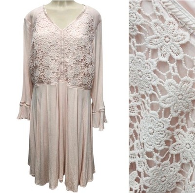 Cato Est 1946 Fit & Flare Dress Womens 18W Peach Crochet Overlay Bell Sleeves 