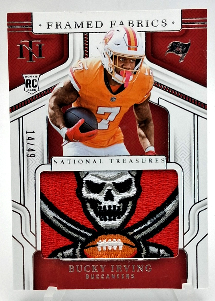 BUCKY IRVING 2024 NATIONAL TREASURES FRAMED FABRICS ROOKIE PATCH /49 Bucs **