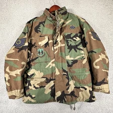Vintage US Army M65 Field Coat Mens Medium Short Woodland Camo Cold Weather 90