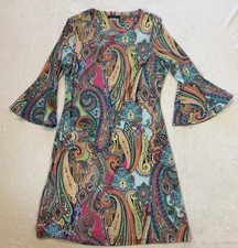 Tommy Hilfiger Paisley Bell Sleeve Dress Size 10 Boho Shift