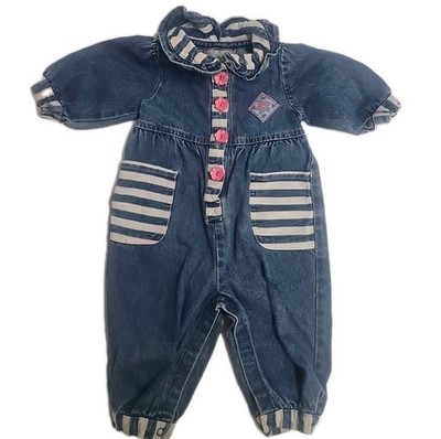 Twinkles Vintage Girls Jean Denim Floral Jumpsuit Romper 12 Months