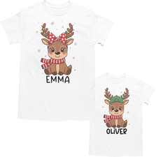 Personalized Kids Christmas T-Shirt Girls Boys Reindeer Xmas Tee Top
