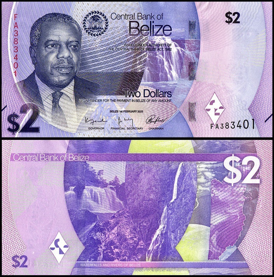 Belize 2 Dollars, 2025, P-73, UNC