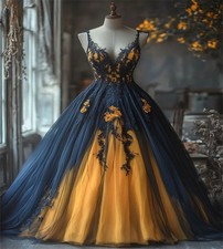 Victorian Black And Gold Wedding Dress with Straps Gothic Vintage Bridal Gowns
