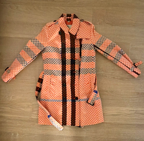 Burberry Brit Womens Pink Check Belted Mid-Length Trench Coat Size 8