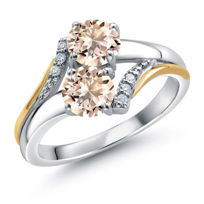 0.83 Ct  Peach Morganite 925 Silver and 10K Yellow Gold Lab Grown Diamond
