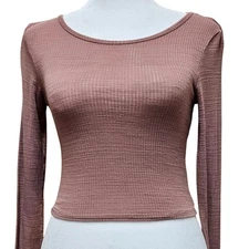 Forever 21 Mauve Ribbed Long Sleeve Crop Top Size Small