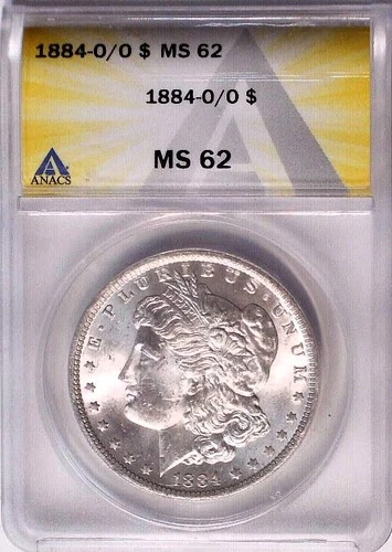 1884 O/O Morgan Silver Dollar ANACS MS62  O/O Fair Date