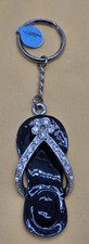 Black  Silver Tone Rhinestone Enamel Flip Flop Keychain Y2K Vintage Key Ring