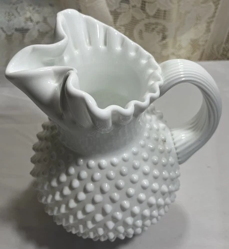 FENTON MILK GLASS HOBNAIL ICE LIP 70 Ounce Pitcher-Excellent Condition