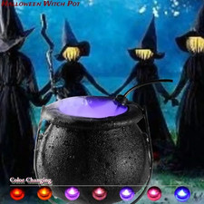 Halloween Witch Pot Smoke Machine Fogger Misting LED Light Mist Maker Party Prop