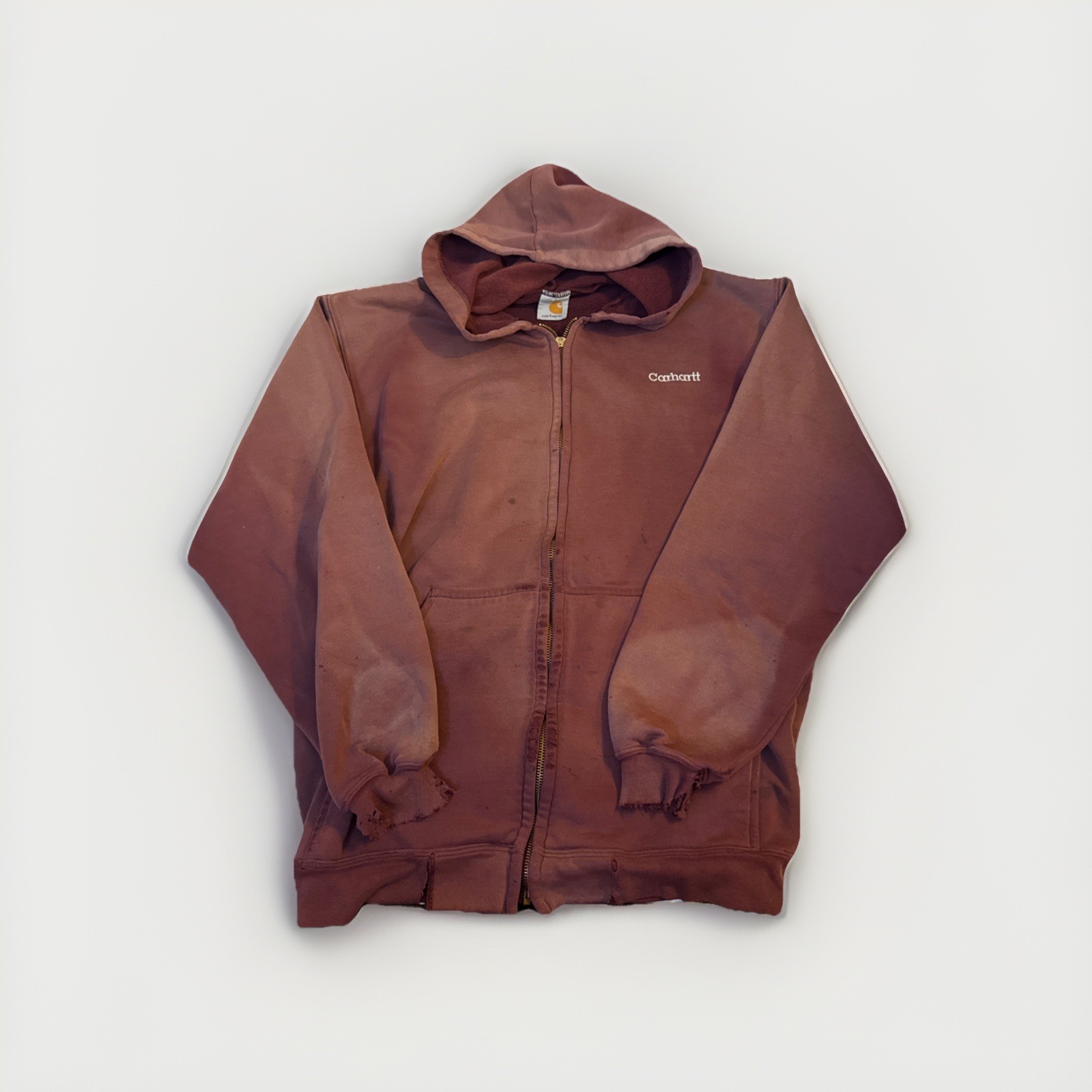 Vintage Carhartt Distressed Brown Red Zip-Up Hoodie Faded Workwear Y2K