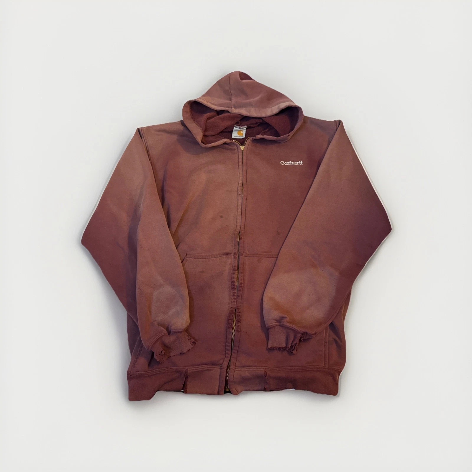 Vintage Carhartt Distressed Brown Red Zip-Up Hoodie Faded Workwear Y2K