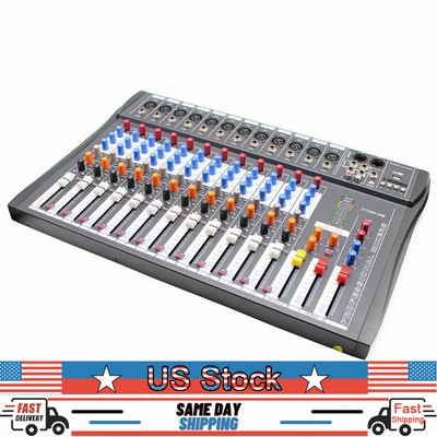 USB 12 Channel Audio Mixer Live Studio Stage Console 48V Phantom Mixing Console