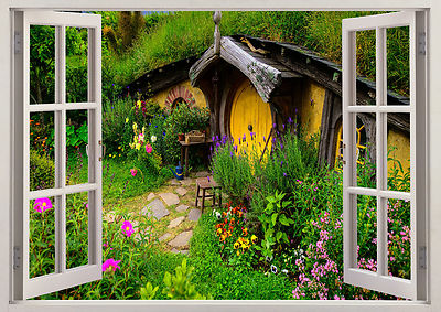 Neu Cottage Natur Szene Hobbit 3D-Effekt Sichtfenster Aufkleber Vinyl Poster 386