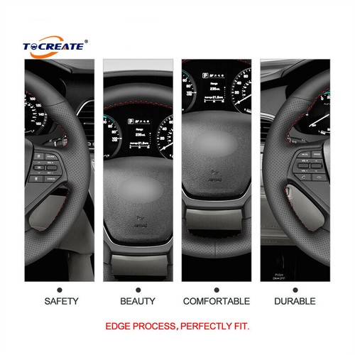 Genuine Leather Steering Wheel Cover for Hyundai Sonata (4-Spoke) 2015-19 #Q046 - Picture 3 of 10
