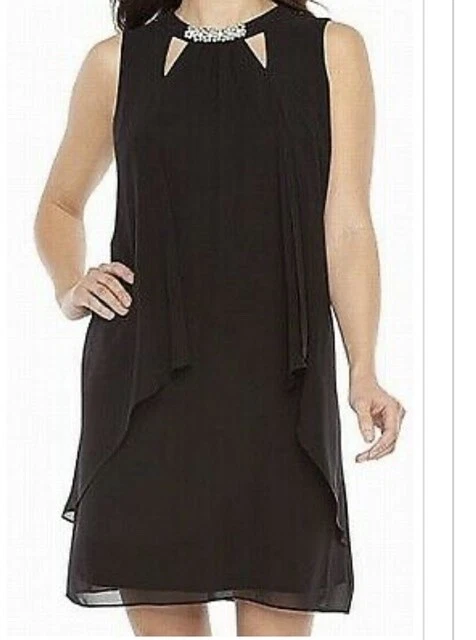 Cutout back black clearance layered sleeveless chiffon dress