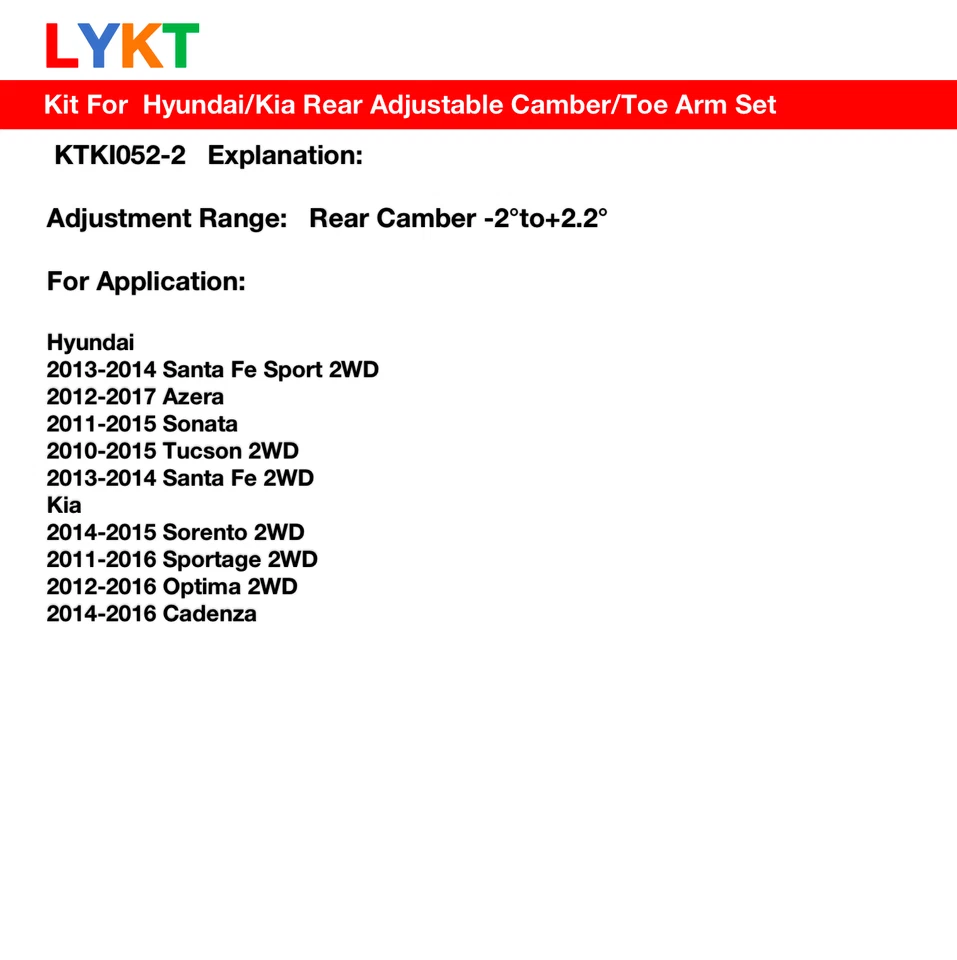 LYKT 2pcs Adjustable Control Arms Rear Camber Kit for Hyundai 2WD / Kia 2WD - Изображение 3 из 4