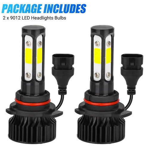4-Sides LED Headlight Bulbs Kit 9012 HIR2 High Low Beam Super Bright 6500K White