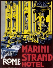 MARINI STRAND HOTEL ROME FONTANA DI TREVI VINTAGE POSTER REPRO FREE S/H