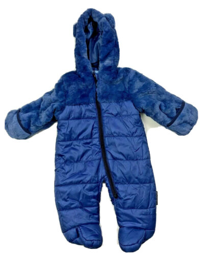 Wippette Infant Boy Baby Blue Bunting Snow Suit Faux Fur Qulited 3/6 Month