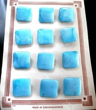 12 Czech Vintage 1950's Glass Buttons on Card P016 - 18 mm or 3/4" - SQUARE