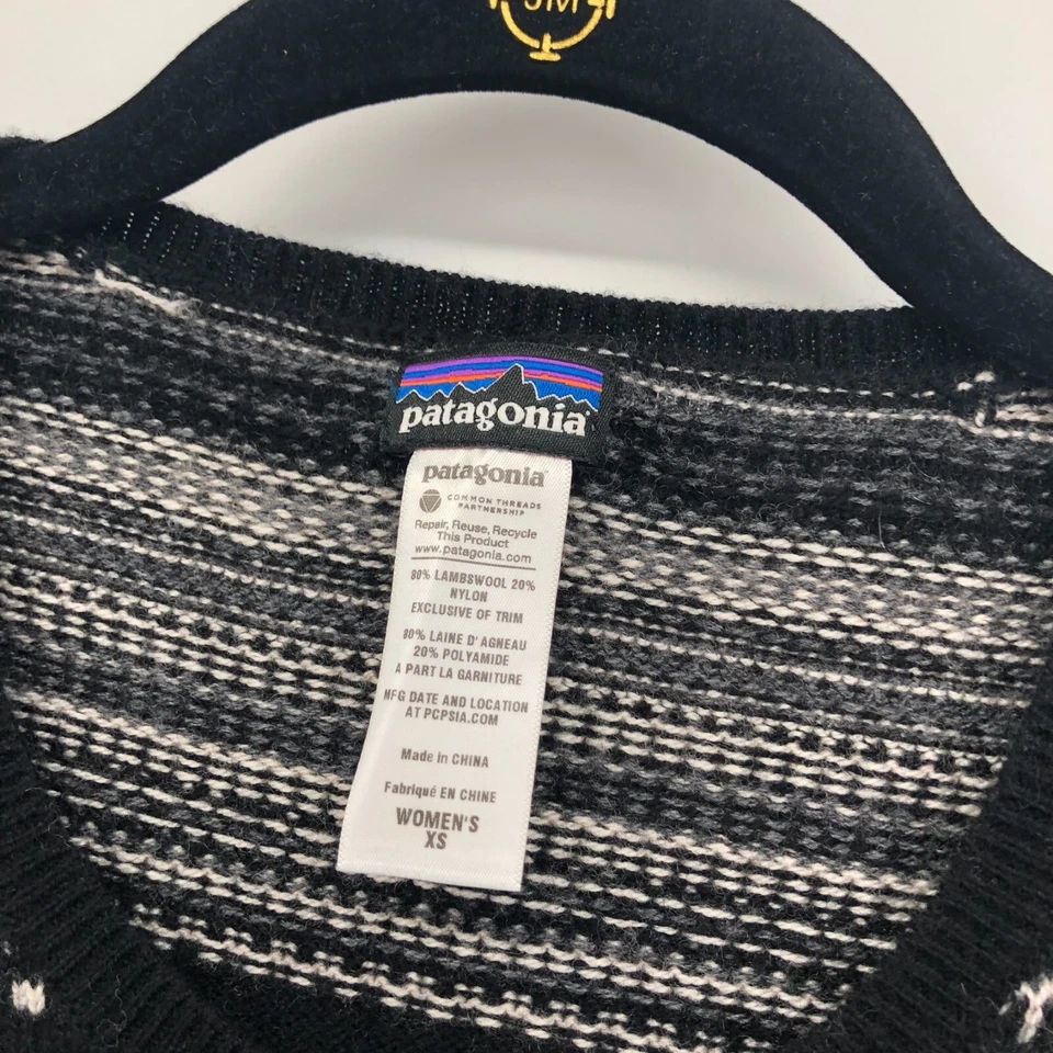 Patagonia Knit Sweater Dress XS Lambswool Wool Blend Fair Isle Black Rios Secret - Image 4 of 4