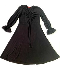 BNN Women's A Line Long Sleeve Flared Hem Drawstring Chest Dress, Black, size M