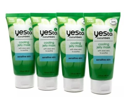 Lot of 4 Yes to Cucumbers COOLING JELLY MASK with Aloe Vera, 4 pack x 3 fl oz