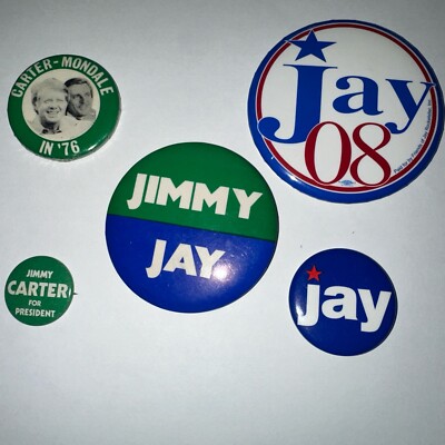 Great Lot Of 5 Jimmy Carter And Jay Rockefeller vintage buttons