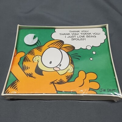 Vintage 80s Garfield Jim Davis I Love Being Spoiled Thank You Cards Hallmark NOS
