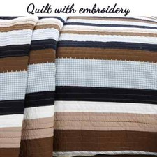 NEW  COZY PATCHWORK COTTON BROWN BLUE PLAID COUNTRY LODGE CABIN SOFT QUILT SET