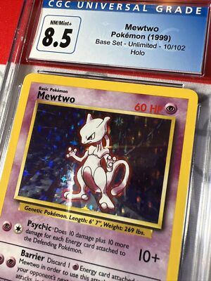 Mewtwo Pokemon Base Set 10/102 Holo Unlimited Rare CGC Graded 8.5