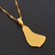 Smooth Gold Barbados Caribbean Country Map Pendant Necklace Chain