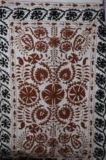 Cotton Suzani Throw Blanket Hand Embroidery Bedspread Uzbek Suzani, Tablecover