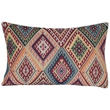 Traditional Turkish Kilim XL Rectangular Cushion. 23x15". Geometric Tapestry