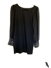 Ladies ZARA size 10s Black Long sleeve SheerParty Embellished  Dress Was £55