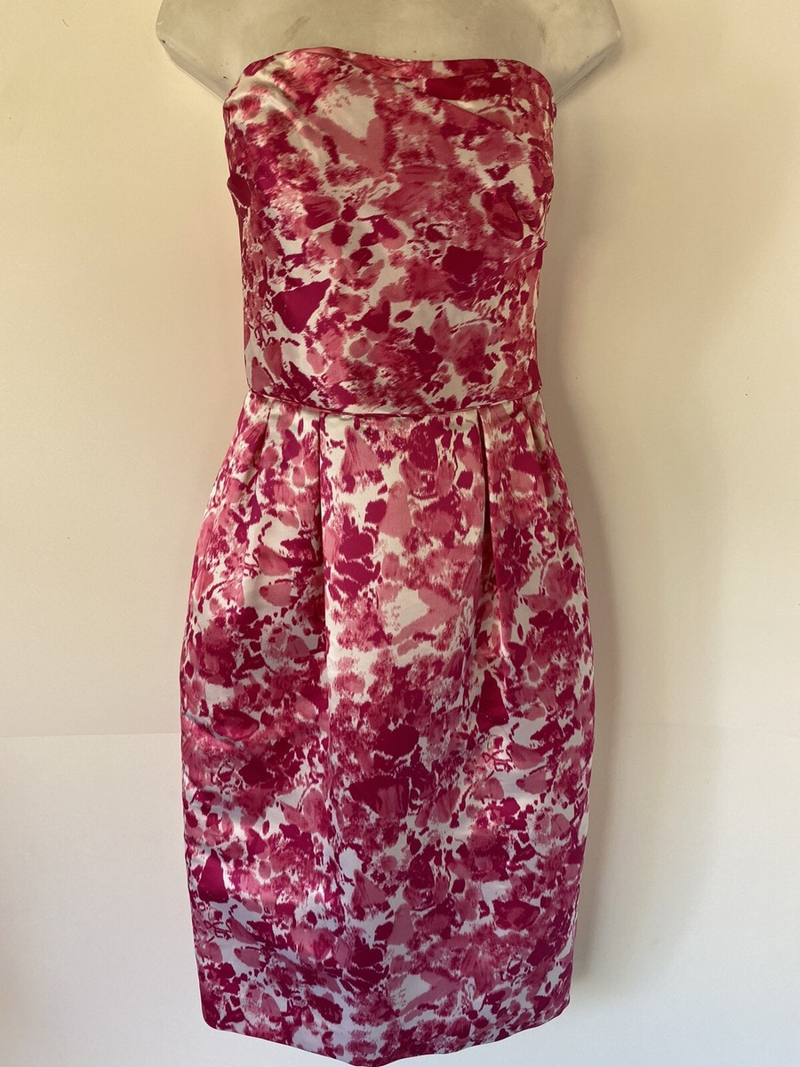 Barneys New York Women silk pink & white strapless party Dress sz 2 / 36