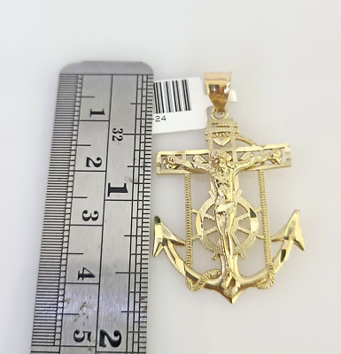 10k Yellow Gold Charm Jesus Anchor Pendant Real 10 KT Jesus