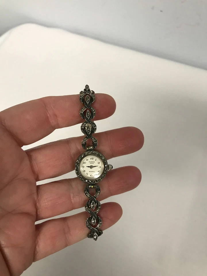 RELOJ VINTAGE JUDITH JACK PLATA ESTERLINA con MARCASITA ESLABÓN GIRATORIO ~ ¡FUNCIONA! Foto 2 de 4