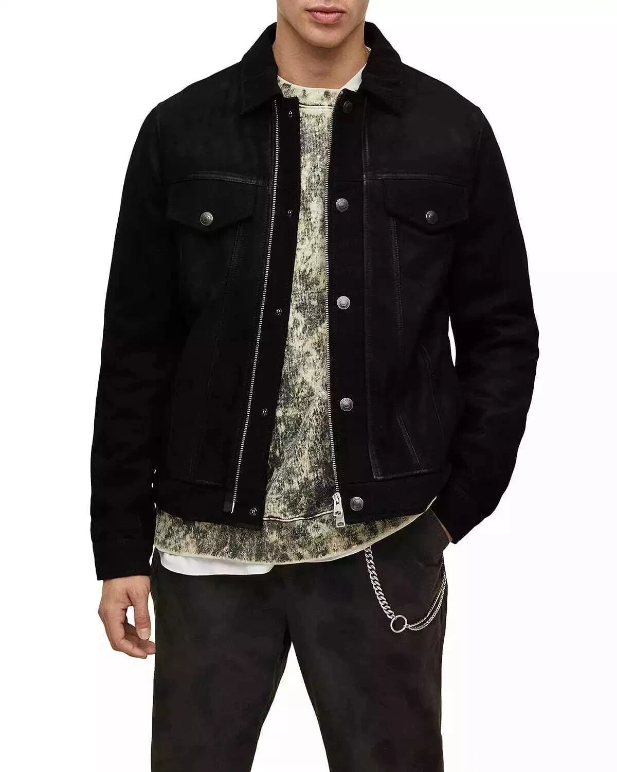 Men Black Suede Leather Trucker Jacket 100% Lambskin Made To Measure Coat Jacket
