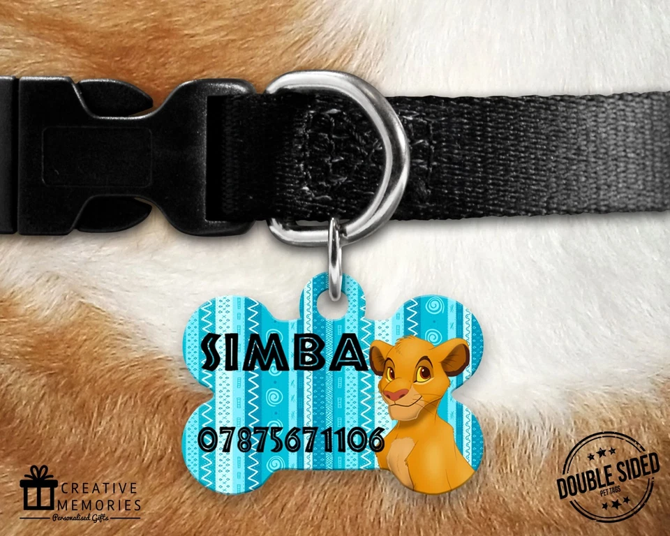 CREATIVE MEMORIES UK Personalised Pet ID Tag - ID Tag - Dog Tag - Dog Tags - Lion King Blue Simba