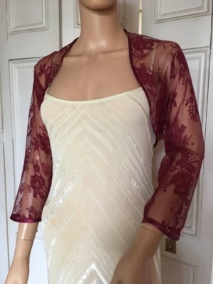 BURGUNDY WINE LACE 3/4 sleeved Bridal Wedding/evening Shrug Bolero.
