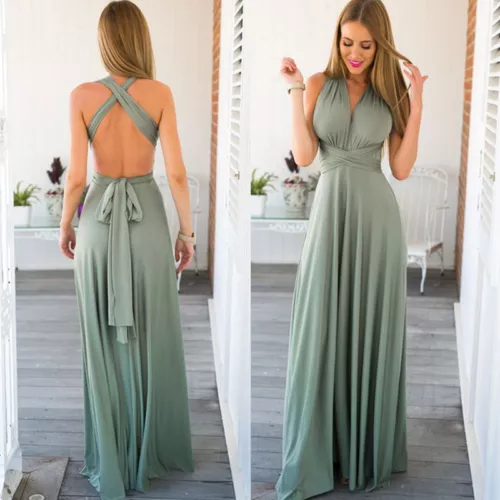 Maxi Vestido Damas Cóctel Fiesta Baile de graduación Vestido Cuello Halter Dama de honor Boda Largo* - Imagen 18 de 29