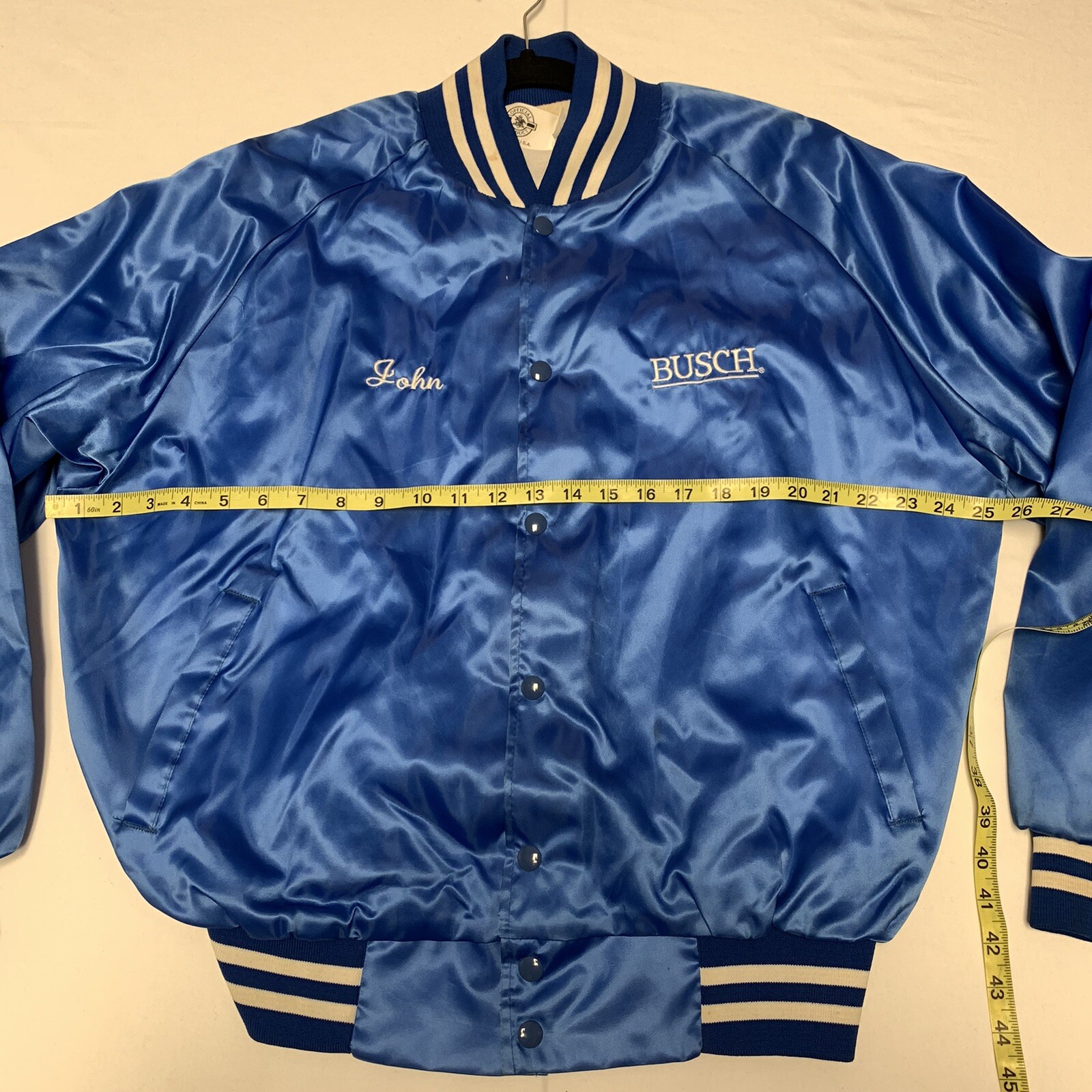Vtg Busch Beer Royal Blue Satin Jacket Mens L Nylon S… Gem