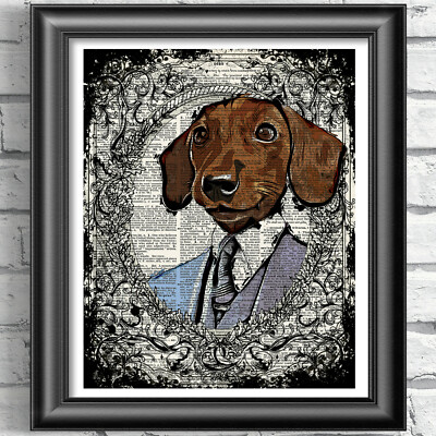 Dachshund Print Vintage Dictionary Page Wall Art Picture Sausage Dog