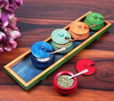 Multicolor Serving Tray With 5 Jar 5 Spoon Set Spice Box Mouth Refreshner Tray